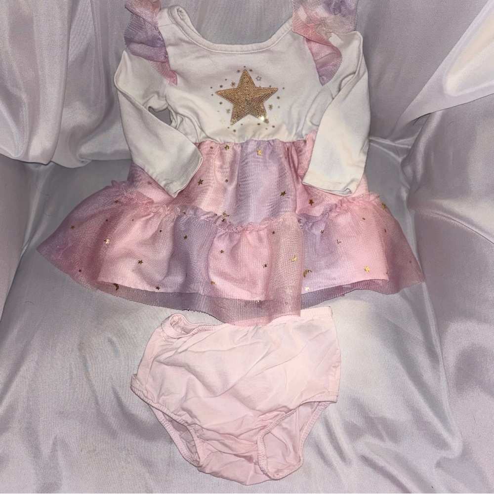 Cat & Jack Tutu Dress Pink w/Stars/Moons Diaper Cover Included Infant 12mo